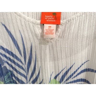 Hearts of Palm Woman Blue Genie 2019 Top Tunic 3X Floral Tropical V-Neck - Thumbnail 3