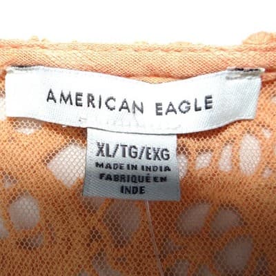 NWT-American Eagle Orange Lace Trim Tie Front Blouse Cropped Textured Size XL - Thumbnail 2