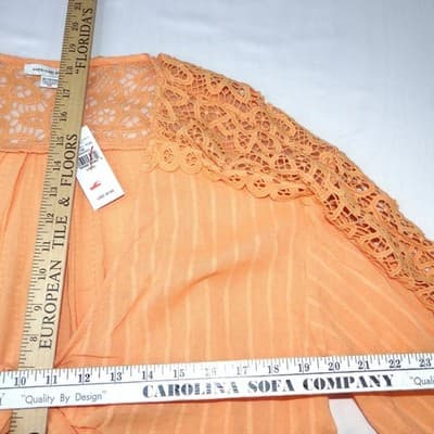NWT-American Eagle Orange Lace Trim Tie Front Blouse Cropped Textured Size XL - Thumbnail 5