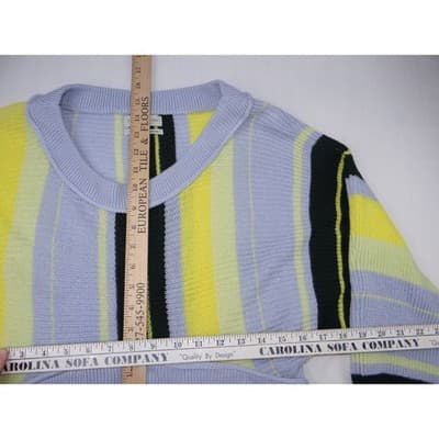 Urban Outfitters Striped Cropped Sweater Pullover Light Blue Yellow Black M - Thumbnail 4