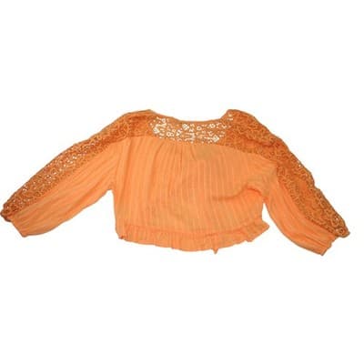 NWT-American Eagle Orange Lace Trim Tie Front Blouse Cropped Textured Size XL - Thumbnail 4