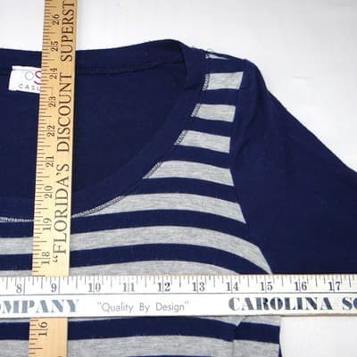 Vintage OSO CASUALS Women's Navy Grey Color Block 3/4 Sleeve Tunic Top Sz Large - Thumbnail 4