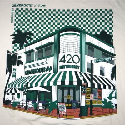 Comfort Colors Grassroots x Lzzie 420 Restaurant Graphic T Shirt Mens 2XL Cream - Thumbnail 4