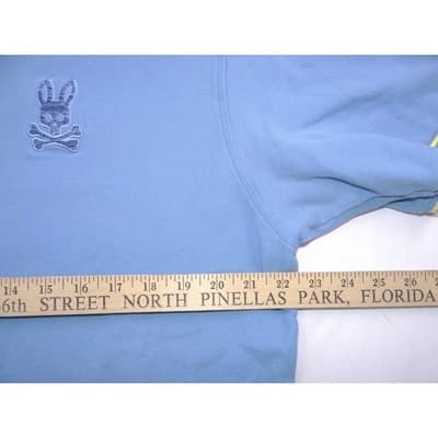 Psycho Bunny Mens Blue Polo Shirt Embroidered Bunny Skull Logo Trim Size 8 - Thumbnail 7