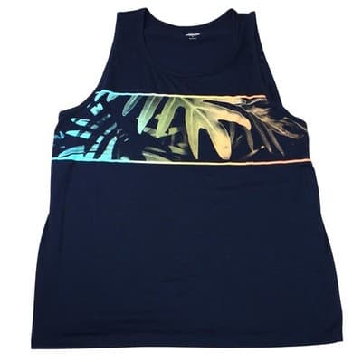 Old Navy Mens Navy Tropical Leaf Print Tank Top XL Soft Washed Athletic
