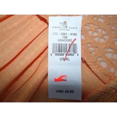 NWT-American Eagle Orange Lace Trim Tie Front Blouse Cropped Textured Size XL - Thumbnail 3