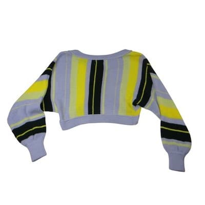 Urban Outfitters Striped Cropped Sweater Pullover Light Blue Yellow Black M - Thumbnail 3