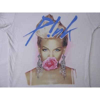 White Pink Singer Pop Star Rose Mouth Graphic T Shirt Women's Size Medium - Thumbnail 3