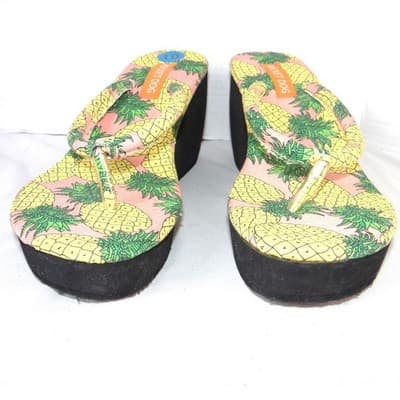Rocket Dog Womens Pineapple Print Platform Wedge Flip Flops Pink Black 10 - Thumbnail 4