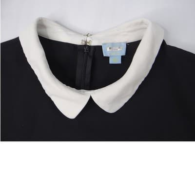 BY CYNTHIA STEFFE Black White Scallop Collar Short Sleeve Top Womens XL - Thumbnail 3