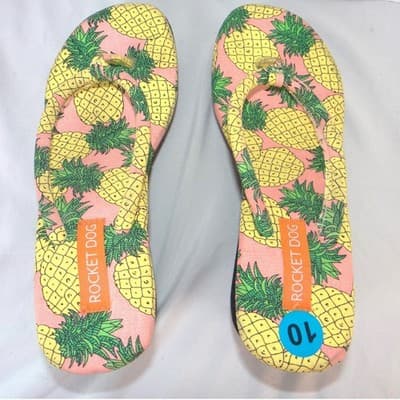 Rocket Dog Womens Pineapple Print Platform Wedge Flip Flops Pink Black 10 - Thumbnail 6