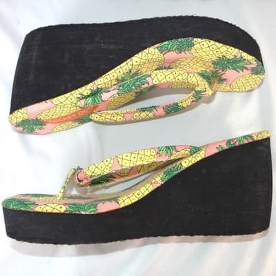 Rocket Dog Womens Pineapple Print Platform Wedge Flip Flops Pink Black 10 - Thumbnail 2