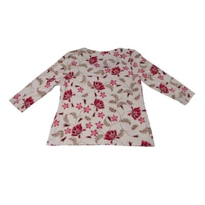 Vintage Croft & Barrow Stretch Floral Print 3/4 Sleeve Top Shirt White Pink M - Thumbnail 3