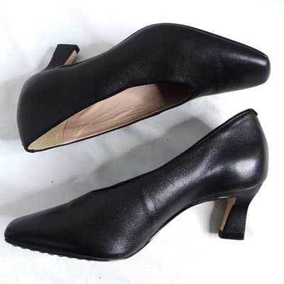 27 Edit Naturalizer Womens Black Leather Square Toe Kitten Heel Pumps Size 9.5 - Thumbnail 2