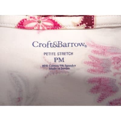 Vintage Croft & Barrow Stretch Floral Print 3/4 Sleeve Top Shirt White Pink M - Thumbnail 2