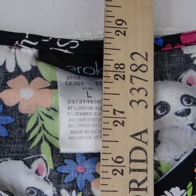 Cherokee Stay Curious Raccoon Floral Scrub Jacket Snap Front CK301 Black L - Thumbnail 5