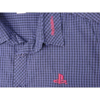 Vintage PlayStation Mens Large L Button Down Shirt Gingham Check Short Sleeve. - Thumbnail 4
