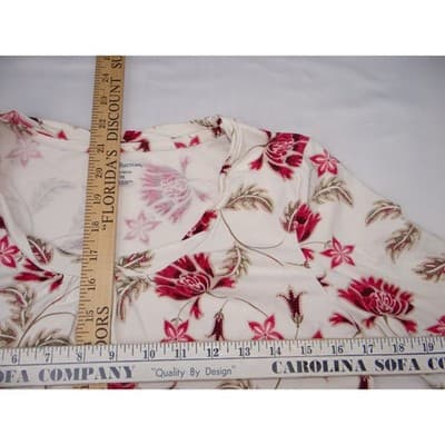 Vintage Croft & Barrow Stretch Floral Print 3/4 Sleeve Top Shirt White Pink M - Thumbnail 4