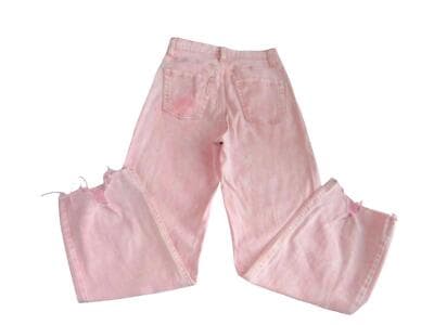 Wild Fable Pink High Rise Straight Wide Leg Cropped Jeans Raw Hem Size 00 - Thumbnail 3