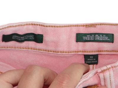 Wild Fable Pink High Rise Straight Wide Leg Cropped Jeans Raw Hem Size 00 - Thumbnail 2