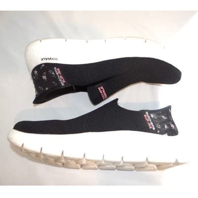 Skechers Womens Go Walk Slip-ins Black Floral Walking Shoes Size 8 - Thumbnail 2