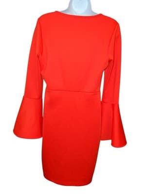 Stylish Bell Sleeve V-Neck Dress - Vibrant Orange - Thumbnail 4