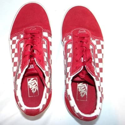 Vans Old Skool Red White Checkerboard Suede Canvas Kids Shoes Size 4.0 Youth - Thumbnail 6