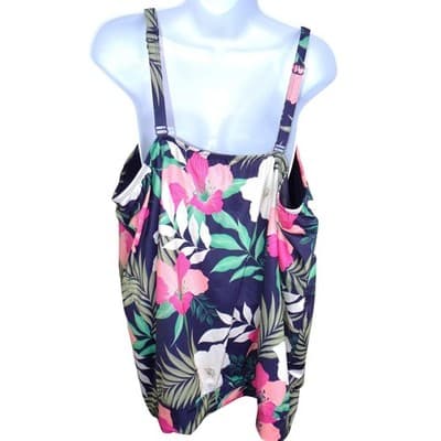 Lane Bryant Womens 22 Floral Blouson Tankini Top Navy Pink Tropical Swim - Thumbnail 3