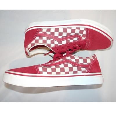 Vans Old Skool Red White Checkerboard Suede Canvas Kids Shoes Size 4.0 Youth - Thumbnail 2