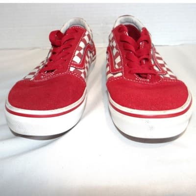 Vans Old Skool Red White Checkerboard Suede Canvas Kids Shoes Size 4.0 Youth - Thumbnail 4