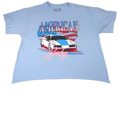 Isaac Morris American Speedway Graphic Tee Mens Large Blue Cotton Car Race Tee