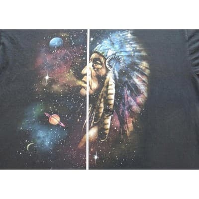 Men's Black Graphic T-Shirt with Native American and Space Design - Thumbnail 3