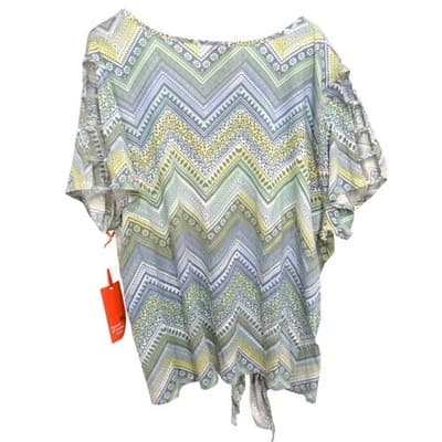 Hearts of Palm Woman Island Treasures 2018 Print V Neck Tie Front Blouse 3X - Thumbnail 2