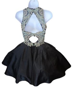 Aspeed Black Mini Dress with Embroidered Floral Bodice and Sheer Details - Thumbnail 4
