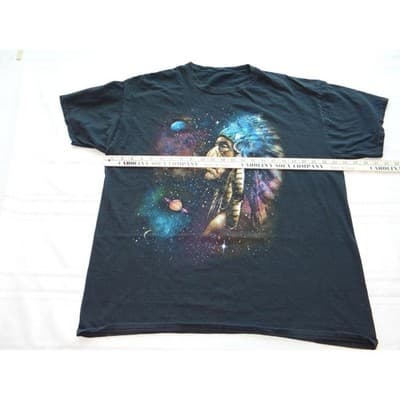 Men's Black Graphic T-Shirt with Native American and Space Design - Thumbnail 5