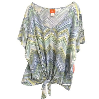 Hearts of Palm Woman Island Treasures 2018 Print V Neck Tie Front Blouse 3X