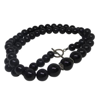 Vintage Elegant Black Beaded Statement Necklace Toggle Clasp Estate Jewelry - Thumbnail 7