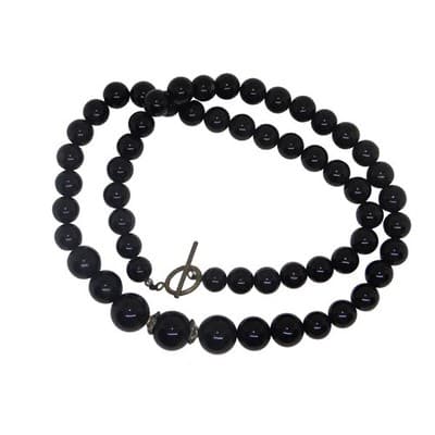 Vintage Elegant Black Beaded Statement Necklace Toggle Clasp Estate Jewelry - Thumbnail 5