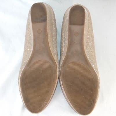 Ankis Womens Gold Glitter Wedge Pumps Round Toe Shimmer Formal Shoes Size 9.5 - Thumbnail 8