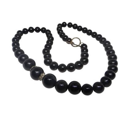 Vintage Elegant Black Beaded Statement Necklace Toggle Clasp Estate Jewelry - Thumbnail 3