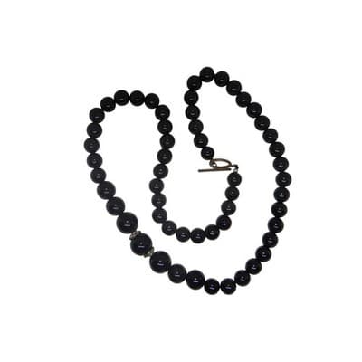 Vintage Elegant Black Beaded Statement Necklace Toggle Clasp Estate Jewelry - Thumbnail 2