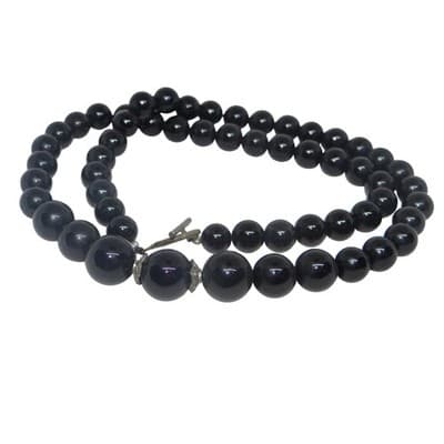 Vintage Elegant Black Beaded Statement Necklace Toggle Clasp Estate Jewelry - Thumbnail 4
