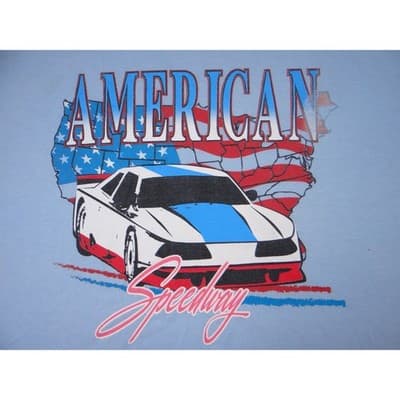 Isaac Morris American Speedway Graphic Tee Mens Large Blue Cotton Car Race Tee - Thumbnail 3