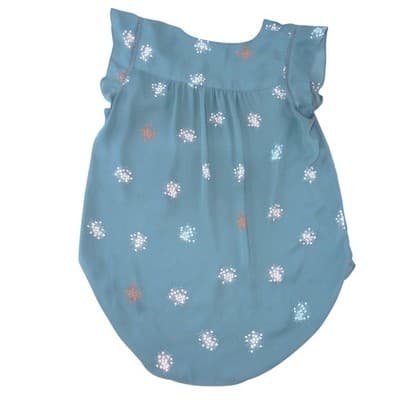 LOFT Outlet Womens Small Teal Blue Floral Flutter Sleeve V-Neck Blouse - Thumbnail 3
