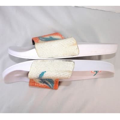 Miami Dolphins NFL Women Rhinestone Logo Slide Sandals White Orange Size L - Thumbnail 3