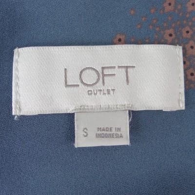 LOFT Outlet Womens Small Teal Blue Floral Flutter Sleeve V-Neck Blouse - Thumbnail 2