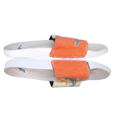 Miami Dolphins NFL Women Rhinestone Logo Slide Sandals White Orange Size L - Thumbnail 2