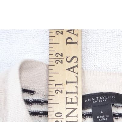 Ann Taylor Factory Striped Cardigan Sweater Cream Navy Blue Button Front Large - Thumbnail 5