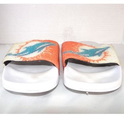 Miami Dolphins NFL Women Rhinestone Logo Slide Sandals White Orange Size L - Thumbnail 5