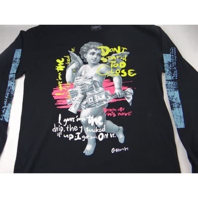 Outrank Cherub Money Graphic Long Sleeve T Shirt Black Large - Thumbnail 3